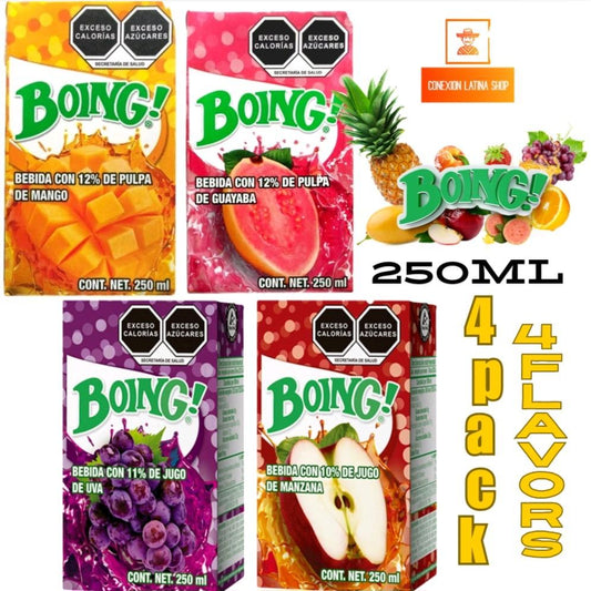 Beverage Boing Juice From Mexico 500ml 4 flavors 4Pack ( Apple, Mango, Grape, Guava) Fruit