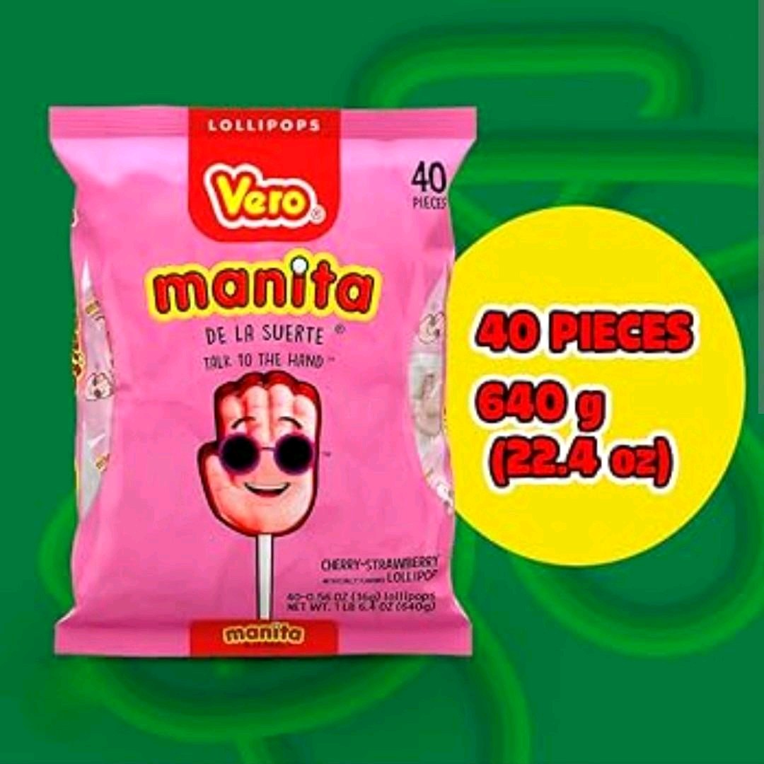 Vero Paleta Manitas de la fortuna 40 pzas en bolsa sabor fresa y cereza