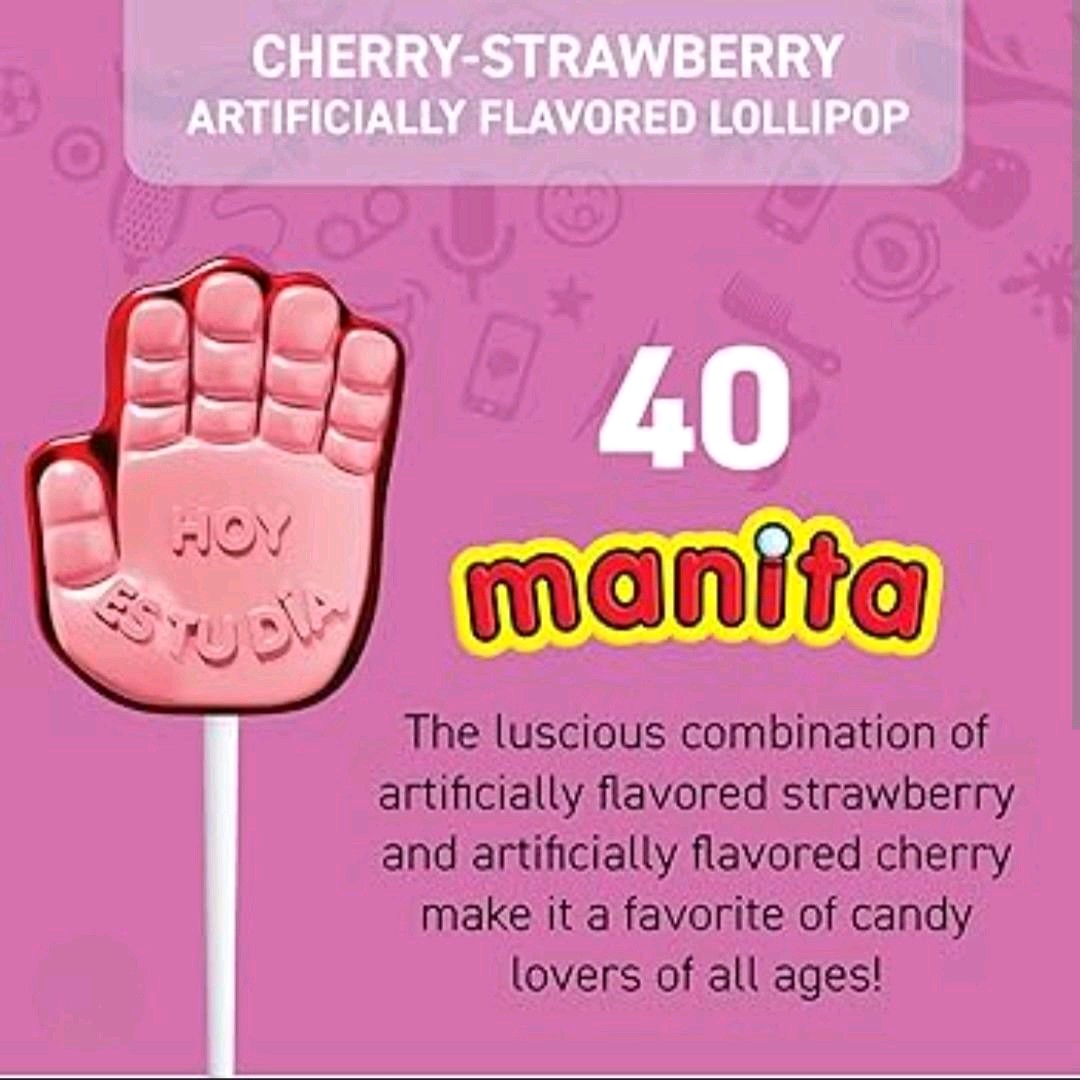 Vero Paleta Manitas de la fortuna 40 pzas en bolsa sabor fresa y cereza