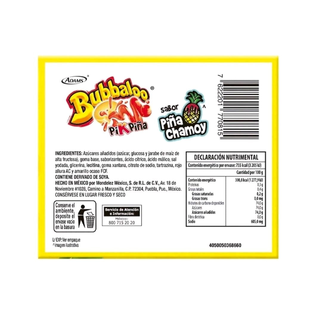 Chicle Bubbaloo sabor Piña Chamoy-- 47 pzas en caja